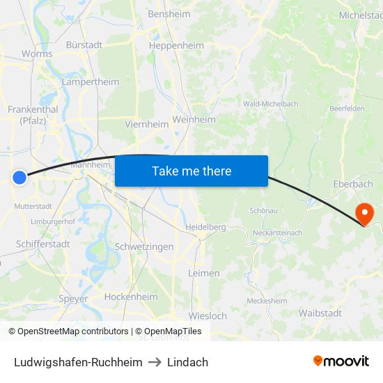 Ludwigshafen-Ruchheim to Lindach map
