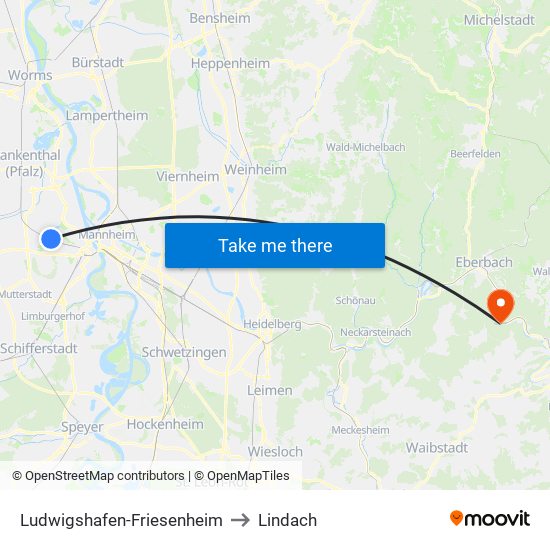 Ludwigshafen-Friesenheim to Lindach map