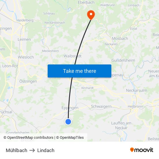 Mühlbach to Lindach map