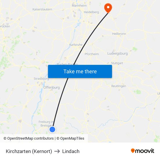 Kirchzarten (Kernort) to Lindach map