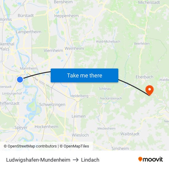 Ludwigshafen-Mundenheim to Lindach map