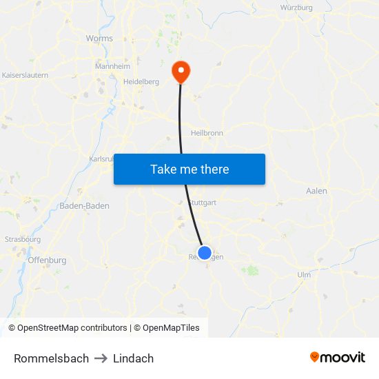 Rommelsbach to Lindach map