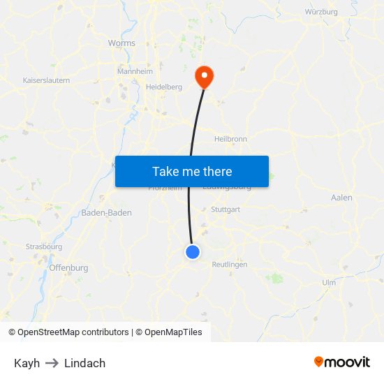 Kayh to Lindach map