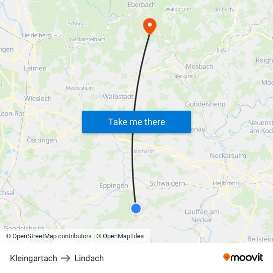 Kleingartach to Lindach map