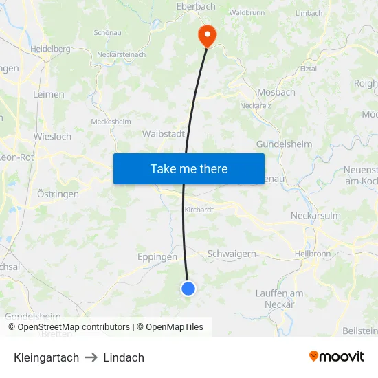 Kleingartach to Lindach map