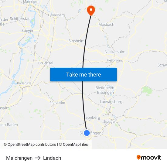 Maichingen to Lindach map