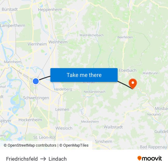 Friedrichsfeld to Lindach map