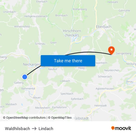 Waldhilsbach to Lindach map