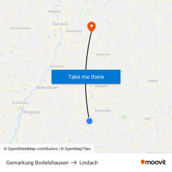 Gemarkung Bodelshausen to Lindach map
