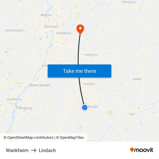Wankheim to Lindach map