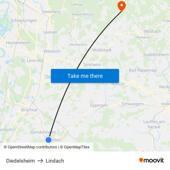 Diedelsheim to Lindach map