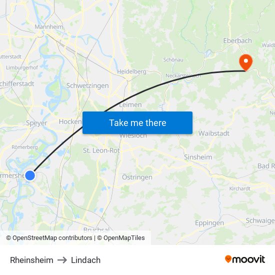 Rheinsheim to Lindach map