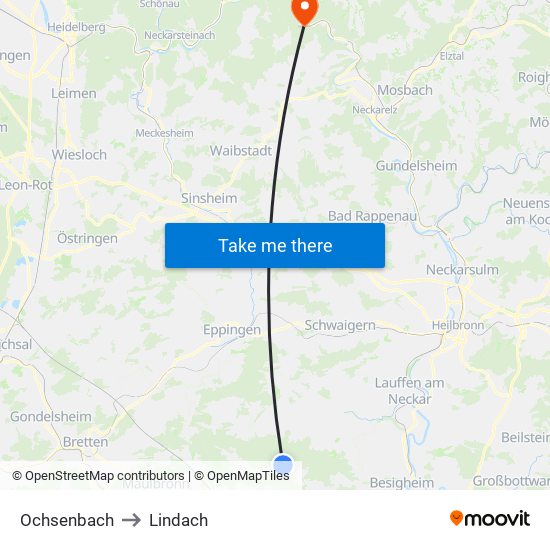 Ochsenbach to Lindach map