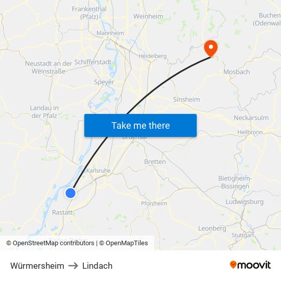 Würmersheim to Lindach map