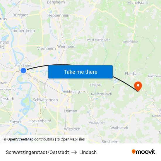 Schwetzingerstadt/Oststadt to Lindach map