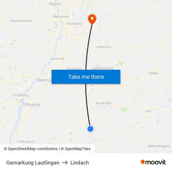Gemarkung Lautlingen to Lindach map