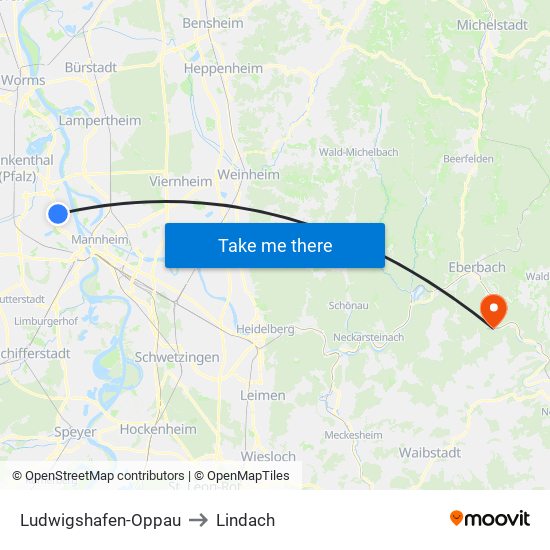 Ludwigshafen-Oppau to Lindach map