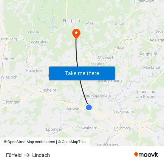 Fürfeld to Lindach map