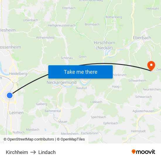 Kirchheim to Lindach map