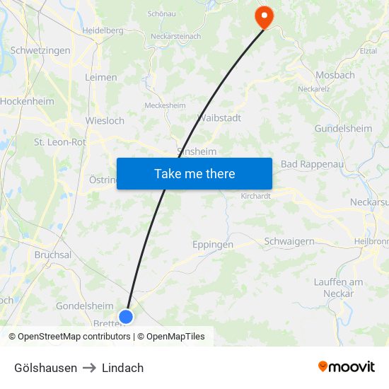 Gölshausen to Lindach map