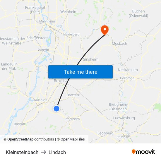 Kleinsteinbach to Lindach map