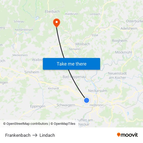 Frankenbach to Lindach map