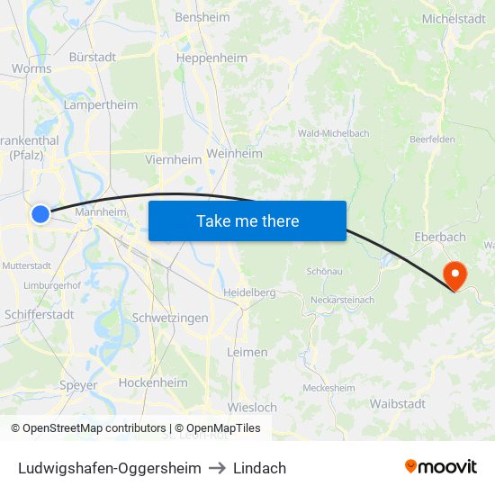 Ludwigshafen-Oggersheim to Lindach map