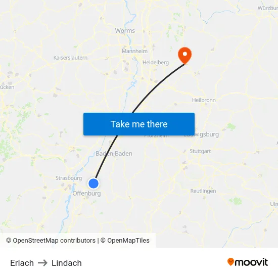 Erlach to Lindach map