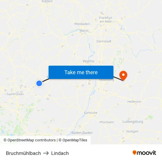 Bruchmühlbach to Lindach map