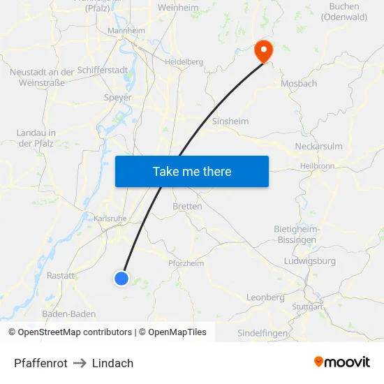Pfaffenrot to Lindach map