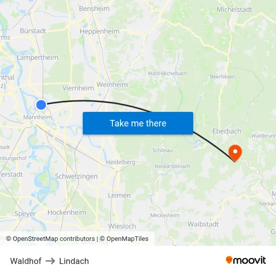 Waldhof to Lindach map