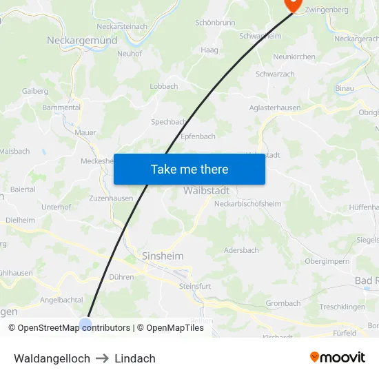 Waldangelloch to Lindach map