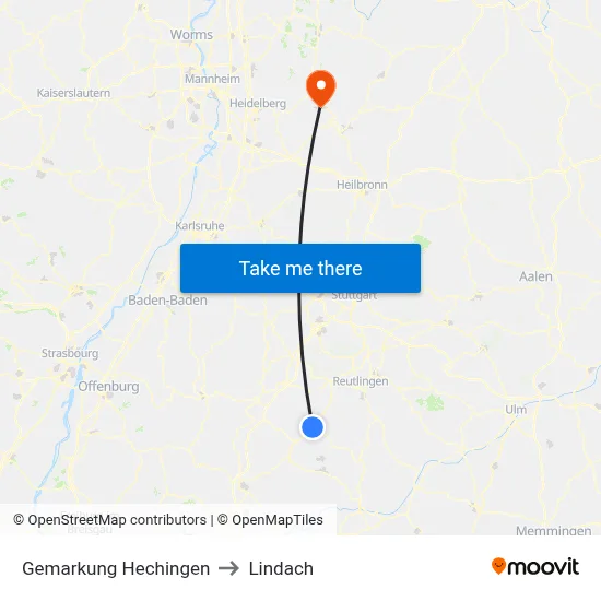 Gemarkung Hechingen to Lindach map