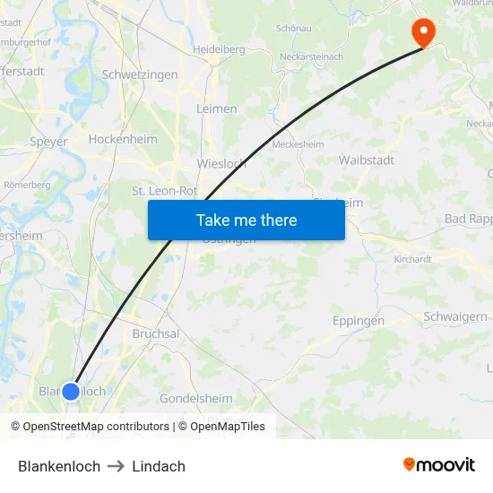 Blankenloch to Lindach map