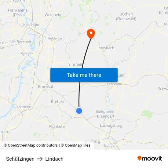Schützingen to Lindach map