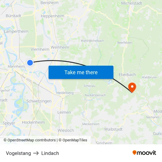 Vogelstang to Lindach map