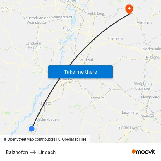 Balzhofen to Lindach map