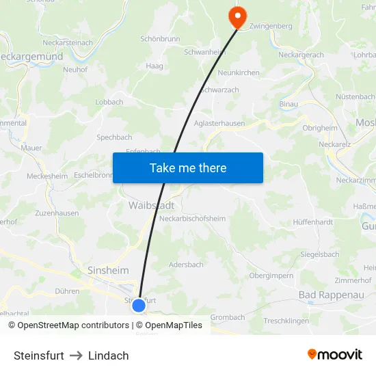Steinsfurt to Lindach map