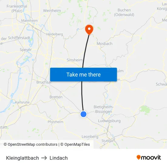 Kleinglattbach to Lindach map