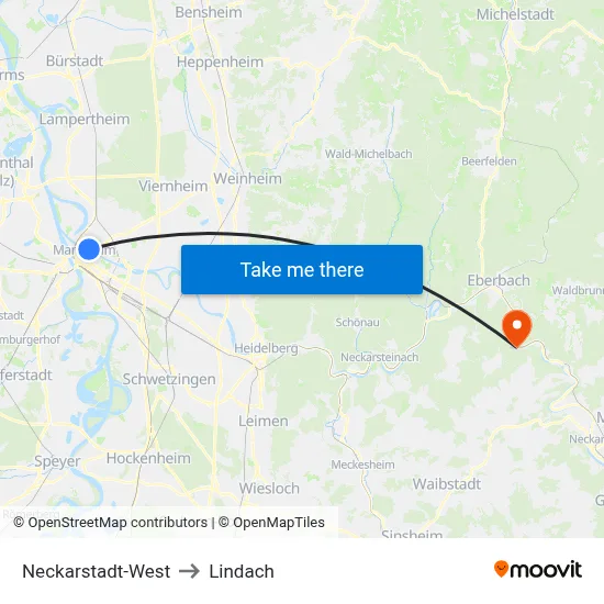 Neckarstadt-West to Lindach map