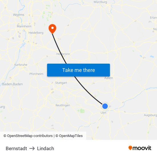 Bernstadt to Lindach map