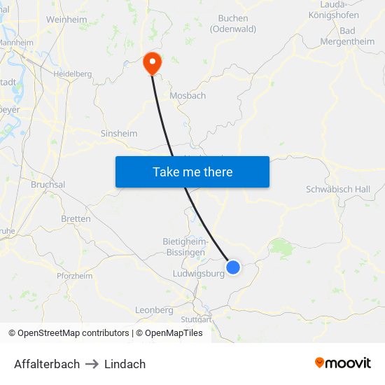 Affalterbach to Lindach map