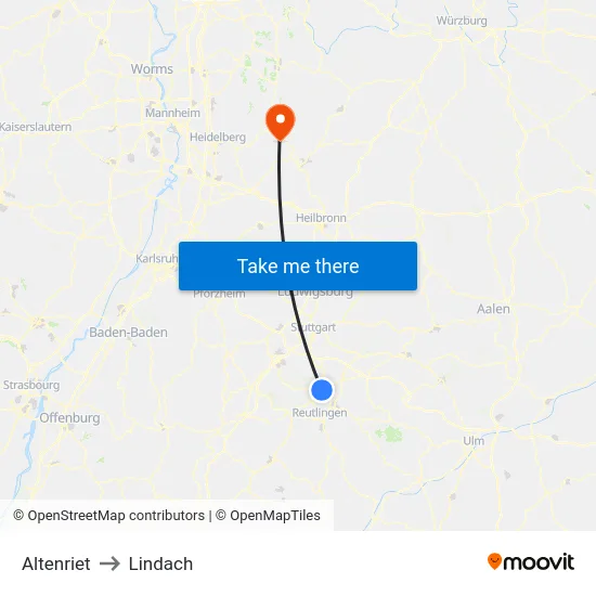 Altenriet to Lindach map