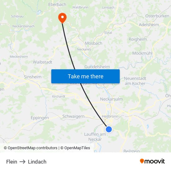 Flein to Lindach map