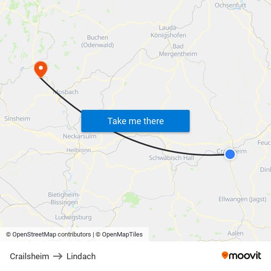 Crailsheim to Lindach map