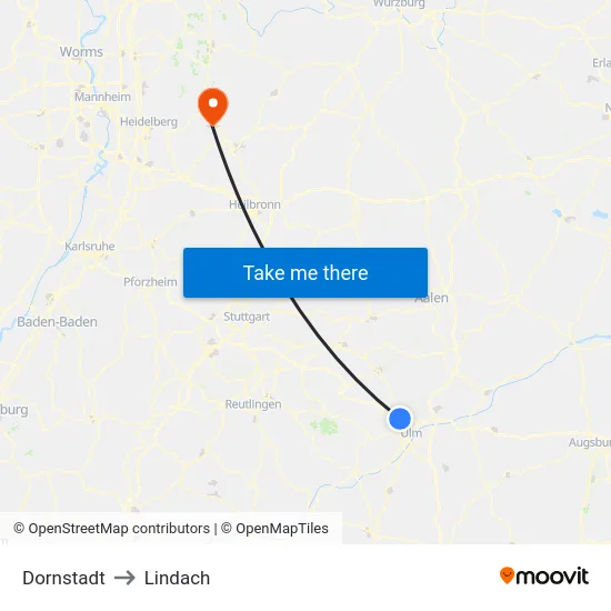 Dornstadt to Lindach map