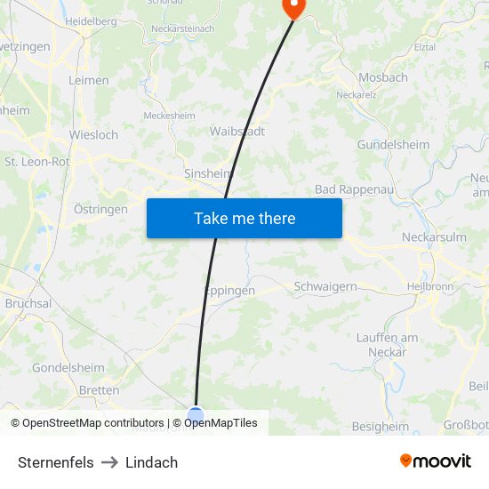 Sternenfels to Lindach map