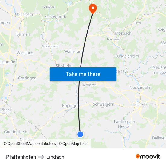 Pfaffenhofen to Lindach map