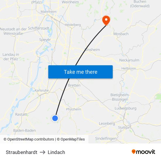 Straubenhardt to Lindach map