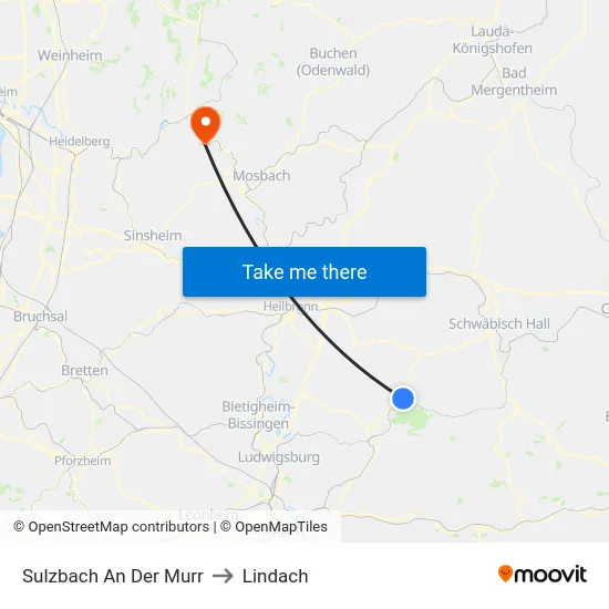 Sulzbach An Der Murr to Lindach map